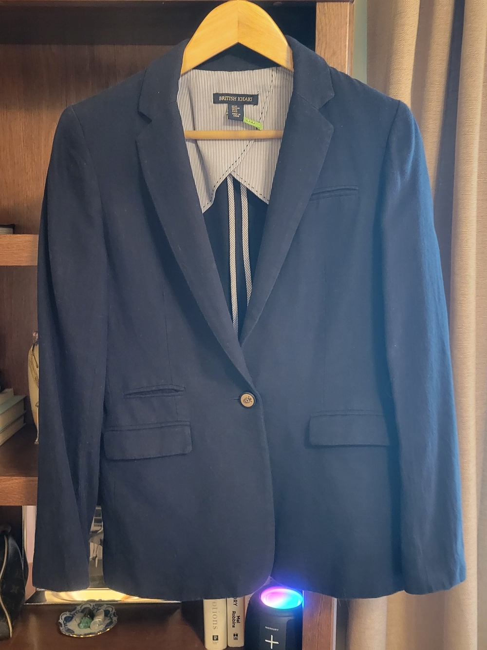 British Khaki Navy Single-Breasted Linen Blazer  Women's Size M